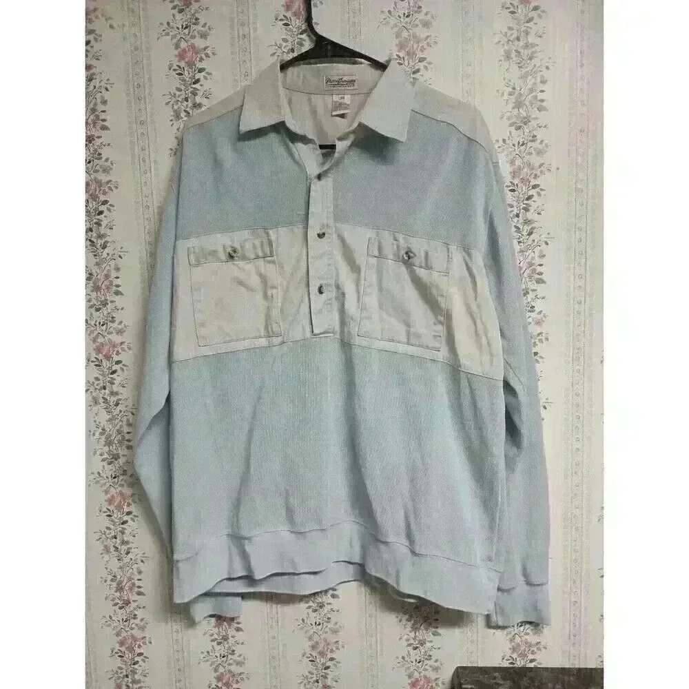 Vintage Norm Thompson Polo Shirt Men SZ Large Blue Pockets Banded Waist 80s